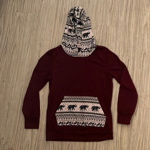 Elephant burgundy 🐘 hooded sweatshirt with kangaroo pocket soft and cozy size S